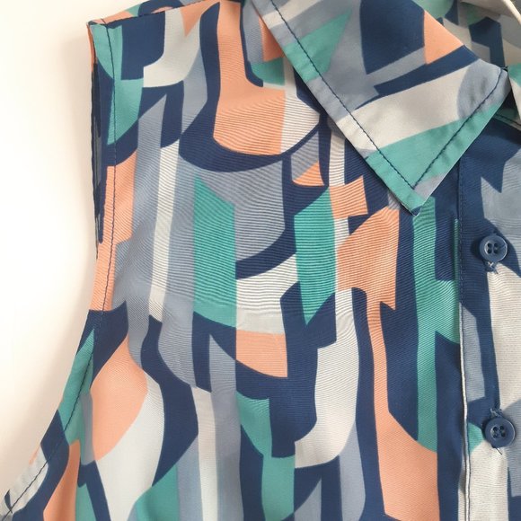 Collared high waist dress in abstract print S/P - Picture 5 of 11